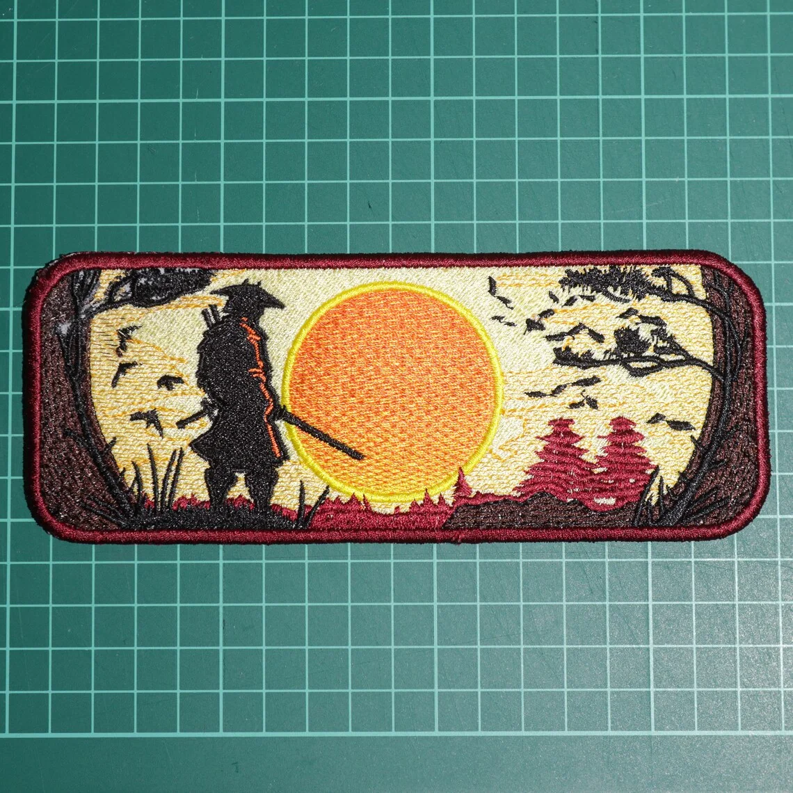 Cool Japanese Samurai Sunset Embroidered Patches for Clothes Iron on Jackets Hoodies Sewing DIY Crafts and Costumes