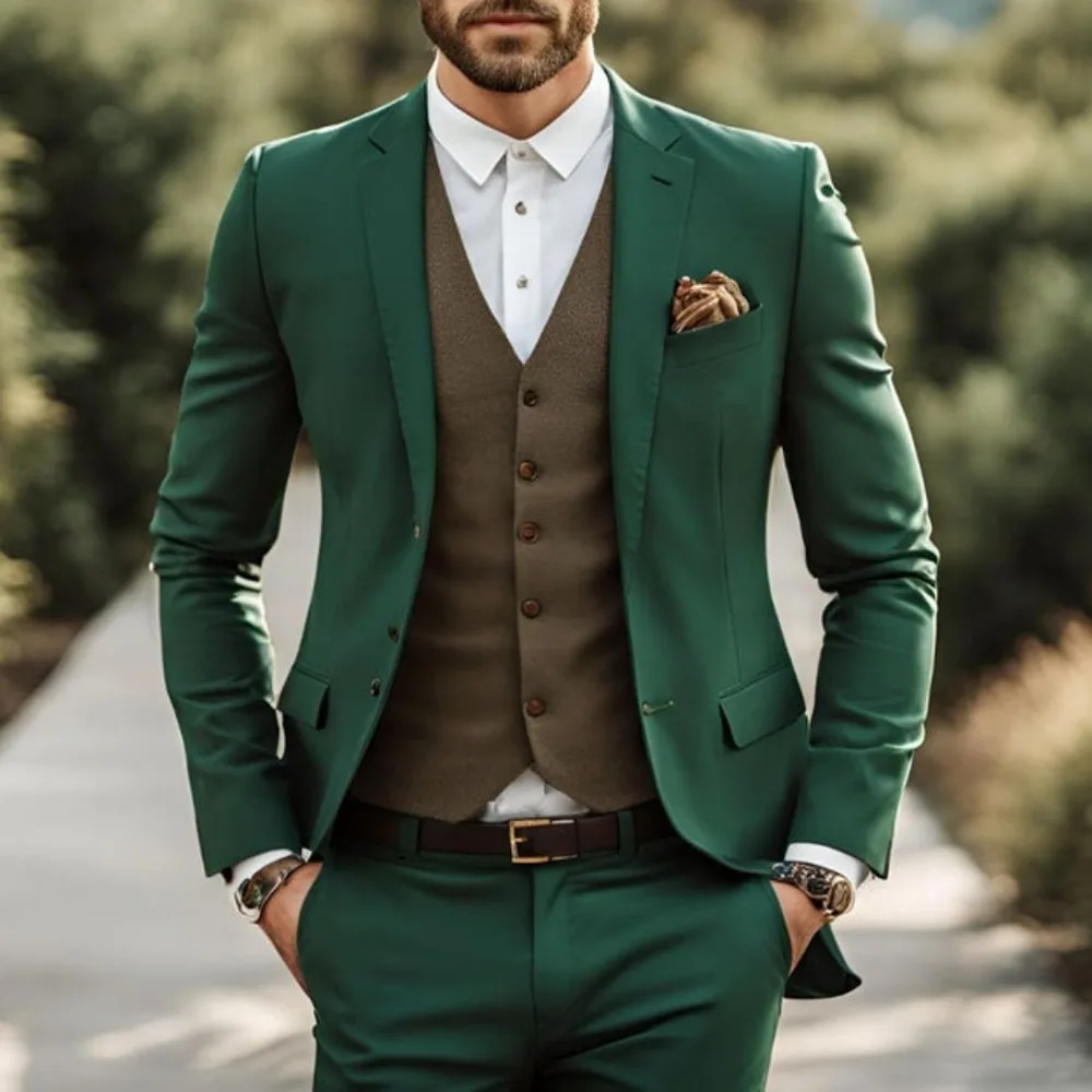 Gentlemen Men Suits Luxury Single Breasted Notch Lapel 3 Piece Jacket Pants Vest Full Sets High Quality Costume Homme Terno 2025