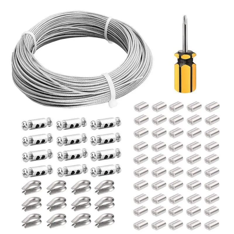 Wire Rope Cable Hooks 15/30/50M Stainless Steel Hanging Clothesline Tent Cord Kit Outdoor Garden Cable Guardrail Tighter Set