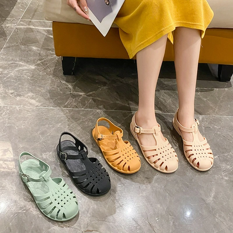 Plastic Sandals Women Summer Shoes Freeing Shipping Promotion Ladies Casual Flat Sandals Soft PVC Beach Shoes Sandalias De Mujer