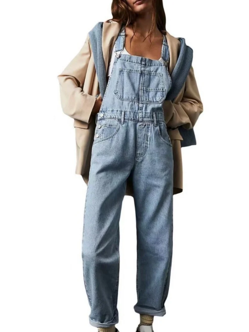 Streetwear Denim Overalls Summer Clothing Women Sleeveless Backless Straight Jeans Rompers Playsuits One Pieces Overalls Outfits