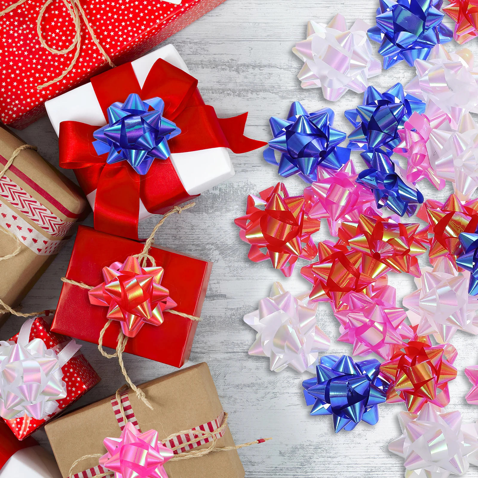 70pcs Christmas Decoration Pull Bows Gift Knot Ribbon 2-Inch Star Lace Ribbon Birthday Party Wedding Gift Packaging Wrapping