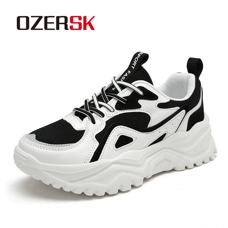 OZERSK New Breathable Woman Sneakers Summer Light Mesh Fashion Stitching Designer Outdoor Lace Up Non-Slip Platform Dad Shoes