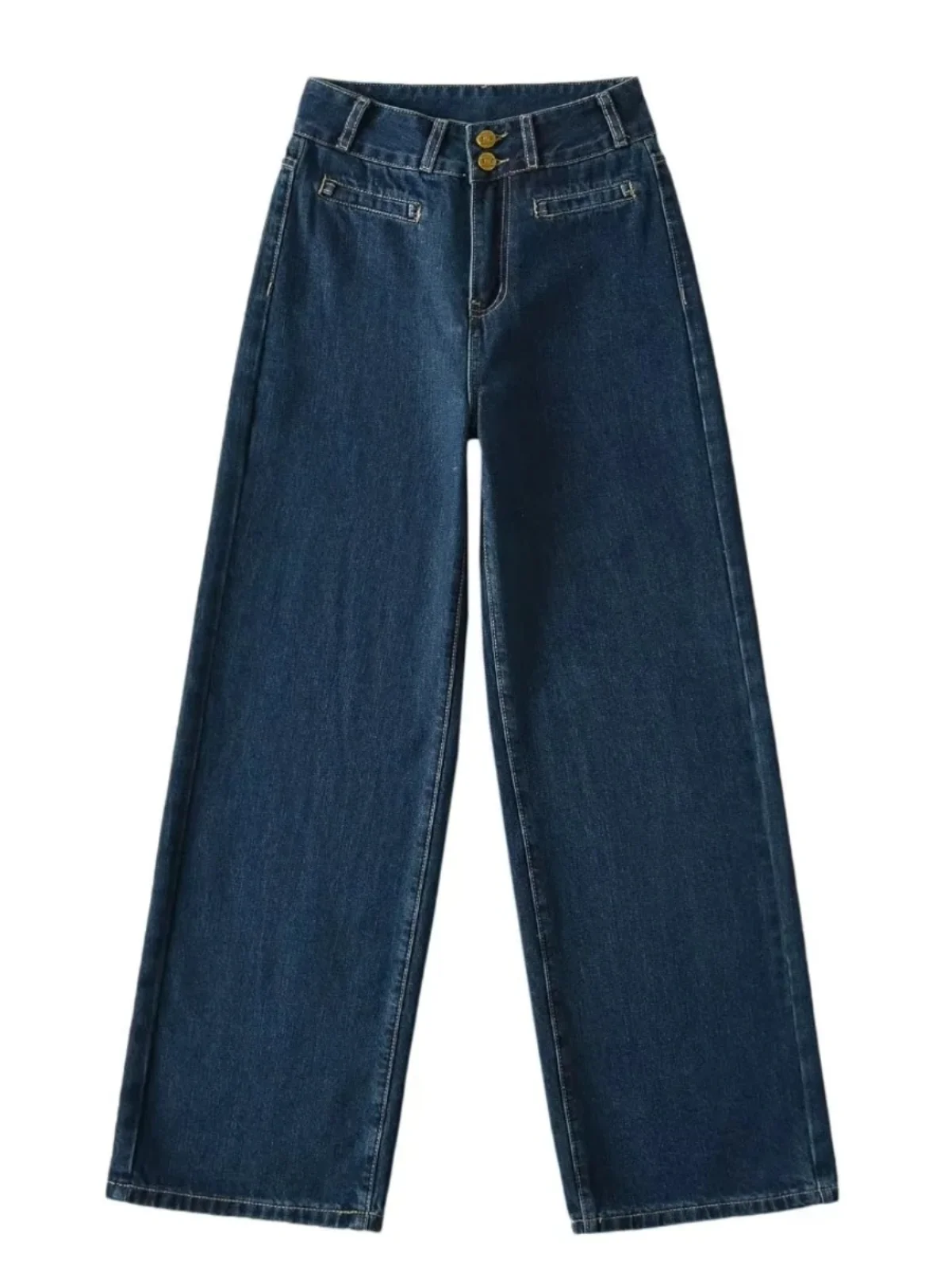 

Повседневные джинсовые джинсы с высокой талией, женские весенние новые прямые широкие брюки, темно-синие длинные брюки Faion, женские джинсы