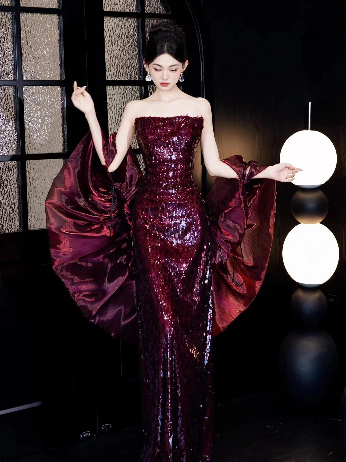 

Длинное вечернее платье Ele с бисером, красное, с завышенной талией, без рукавов, в пол, однотонное, для свадебных торжеств