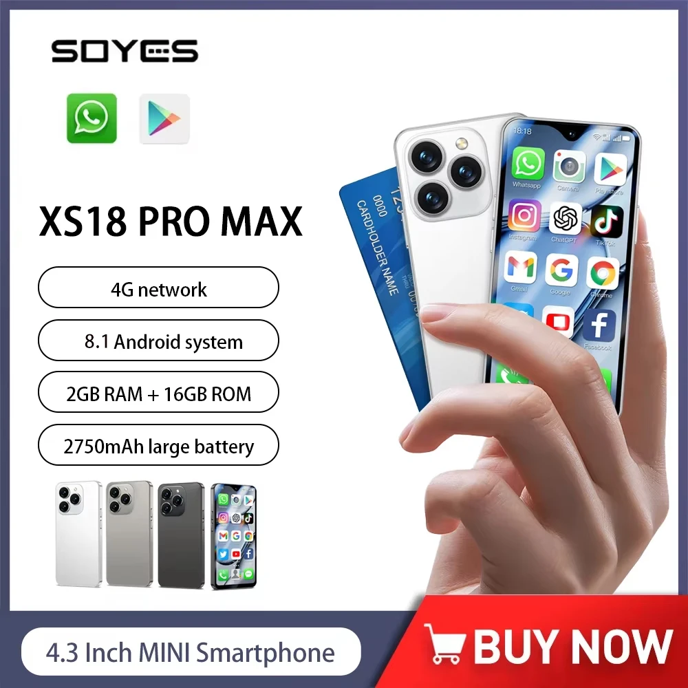 SOYES XS18 Pro Max 4G Mini Smartphone Android10 4.3Inch 2GB+16GB Mobile Phone 2750mAh 13MP Google Play Store Small Cellphone OTG