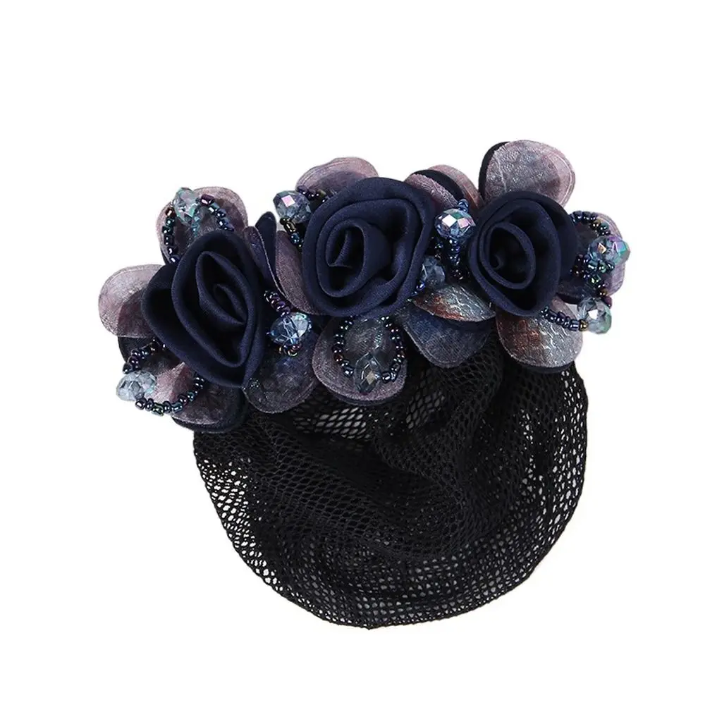 

For Mom Beaded Barrettes Mesh Floral Spring Clip Crochet Hair Clip Women Bun Net Crystal Hairnet Cover Flower Bun Snood Zircon
