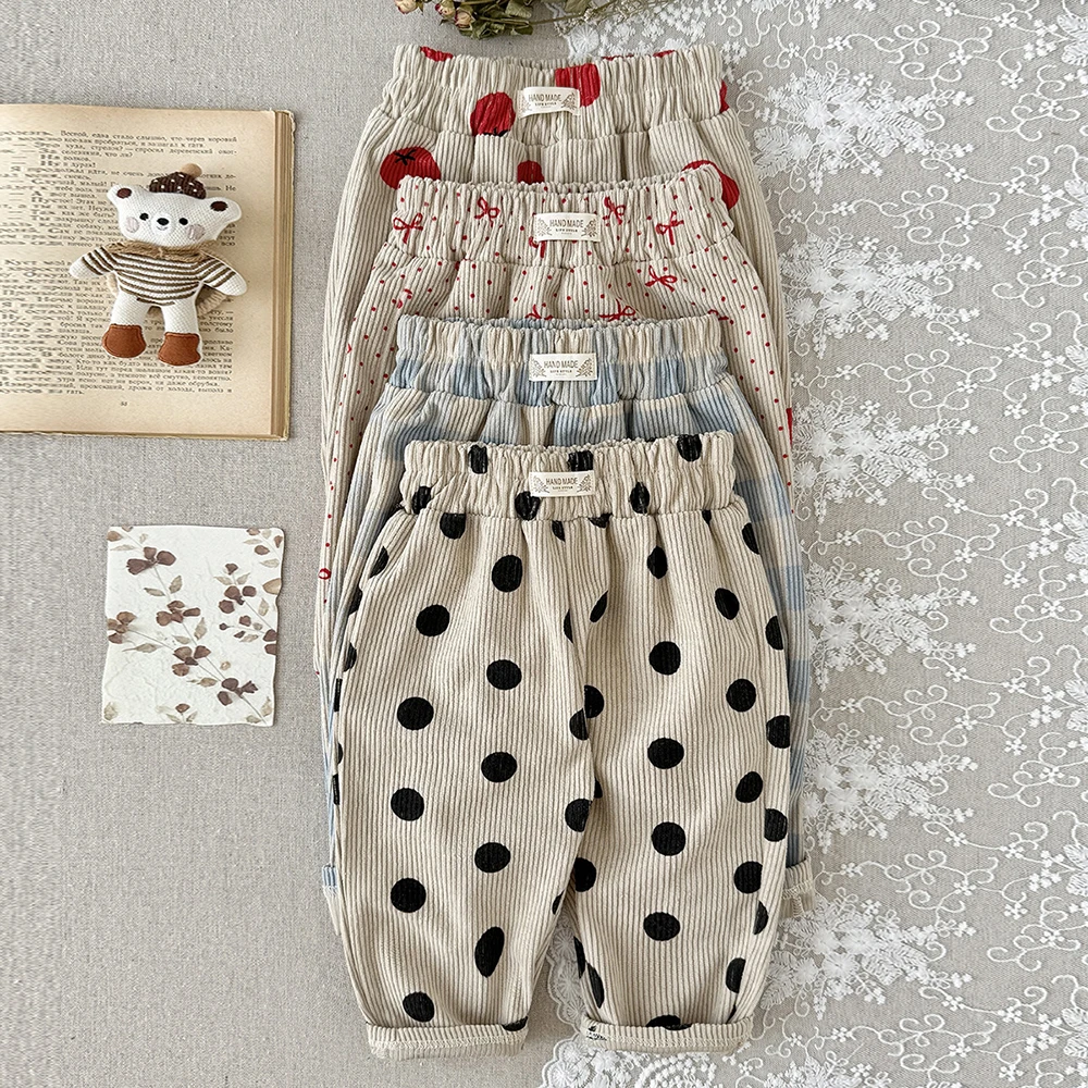 MILANCEL Babyhosen 6M-3T Baby Jungenhosen Niedliche Schleifen-Punkte Kleinkind Freizeithosen Herbst Cordhosen für Babymädchen – Detail 3