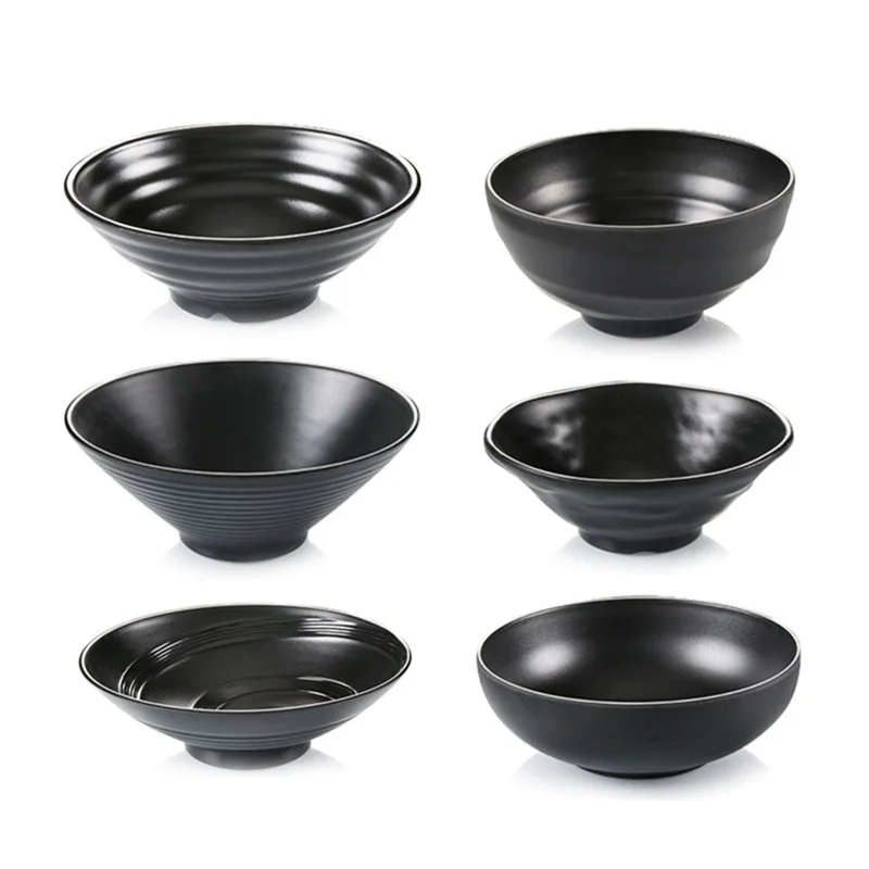 Black Melamine Ramen Bowl Imitation Porcelain Large Capacity Noodle Bowls Japanese Style Soup Salad Bowl Kitchen Tableware