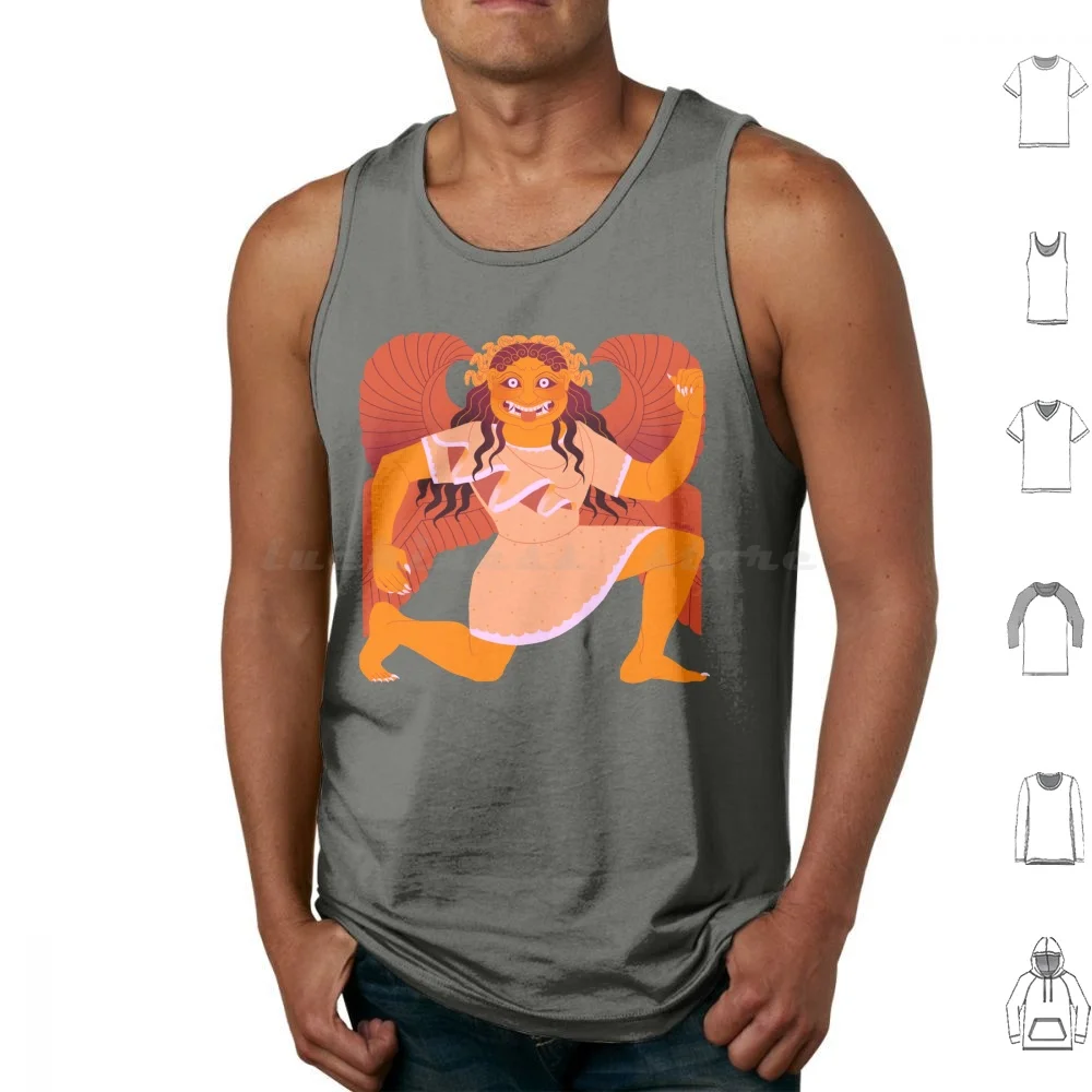 Archaic Gorgon-Orange Tank Tops Print Cotton Gorgon Archaic Red Figure Flaroh Ancient Greece Ancient History Art History