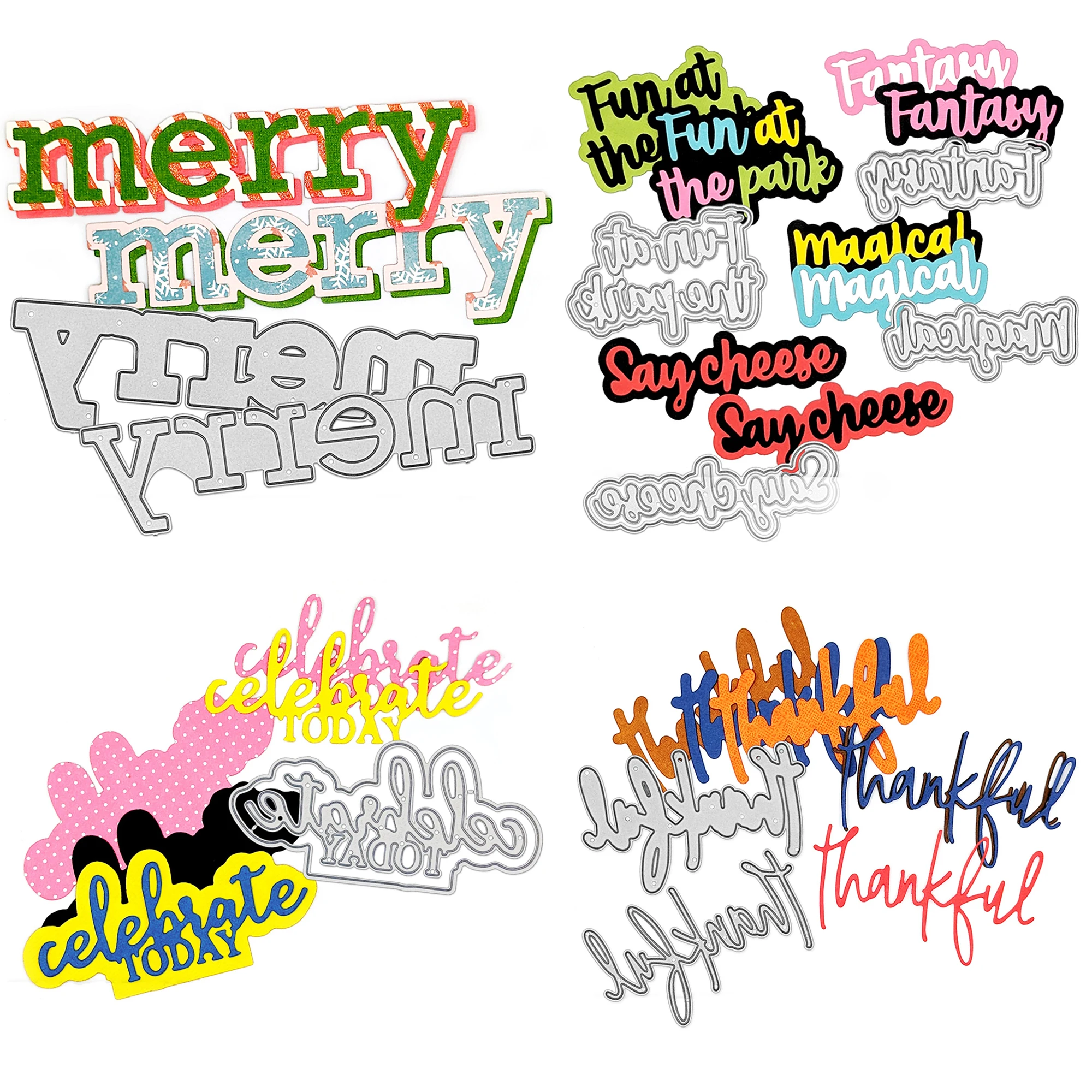 Stacked Merry Celebrate Tankful Shadow Words Cutting Dies Phrase Diecut For DIY Scrarpbooking Paper Craft Making Sentiments Dies