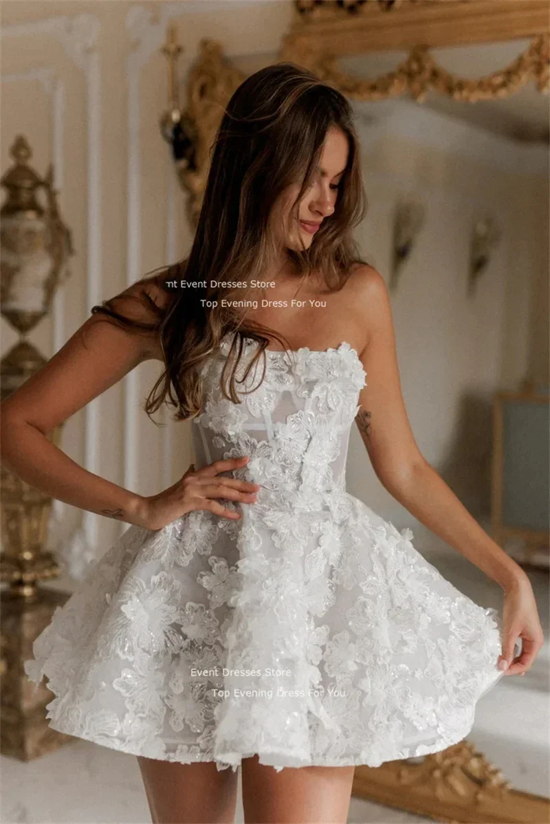 Giyu-Mini robe de mariée en dentelle sans bretelles, robe de mariée sexy, robe de Rhformelle, corset au dos, été, offre spéciale, 2024