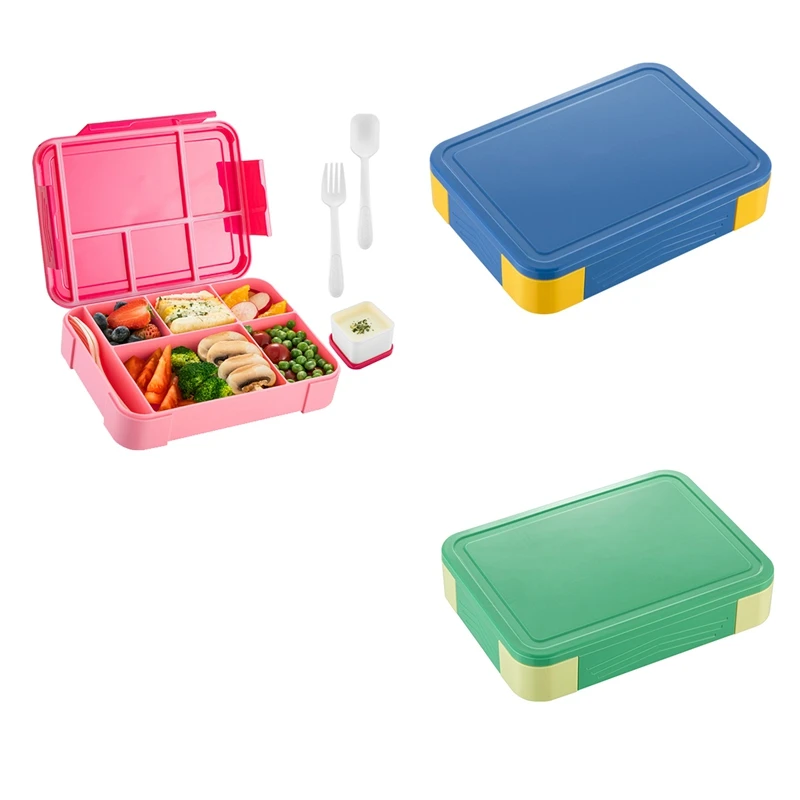 

Детский Ланч-бокс Bento, Ланч-бокс Bento для взрослых с 5 отсеками и 1 контейнером для салата, прочный Ланч-бокс розово-красного цвета