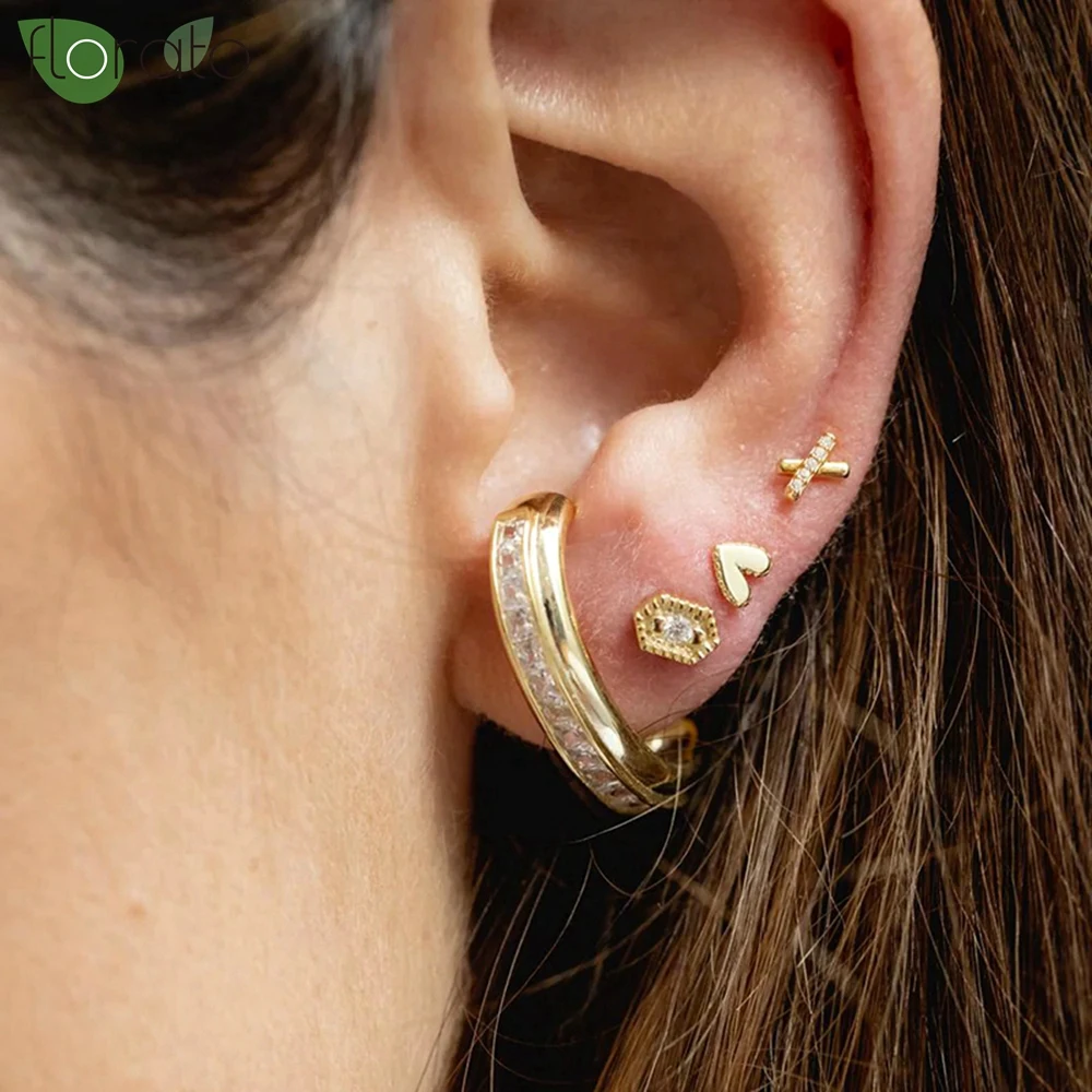 

2026 New INS Fashion Stud Earrings for Women 925 Silver Needle Vintage Gold Color Zircon Earrings Party Jewelry Gift Wholesale