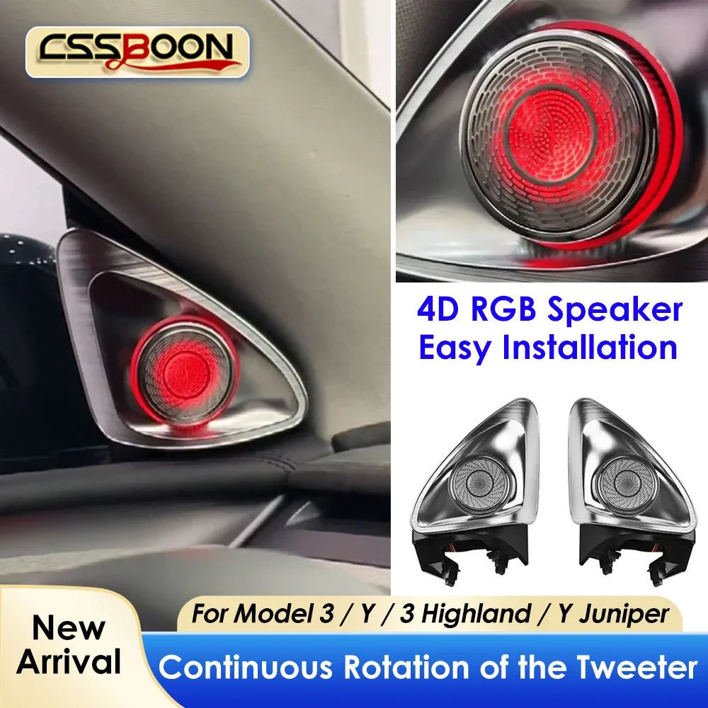 

4D вращающийся высокочастотный динамик для Tesla Model 3 Y, новый Juniper RGB, аксессуары для модификации салона автомобиля, 3D тройной звуковой сигнал, ремонт