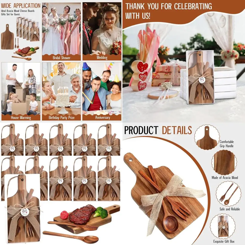 

Набор разделочных досок из дерева акации для свадеб, душевых и рождественских подарков с сервировочной посудой и бирками