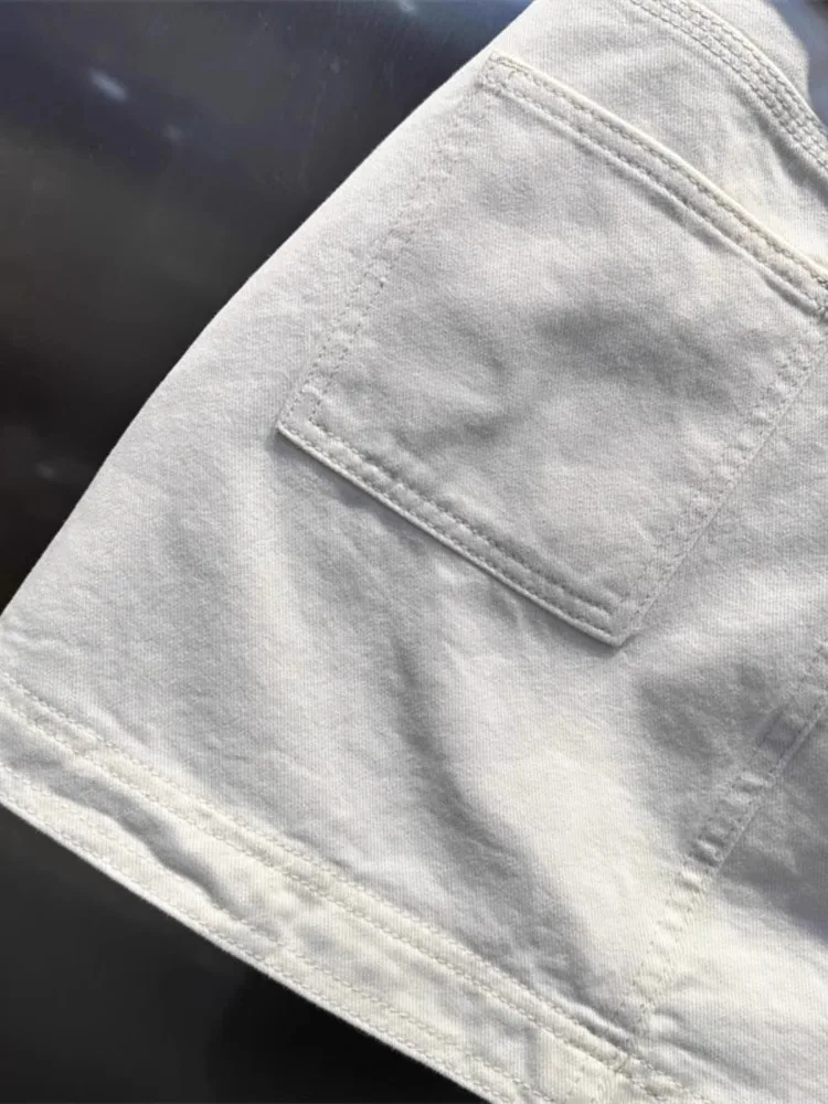 

White Denim Embroidered High Waist ort Skirt Slimming Bodycon Summer 2025 New Sle Commute A-Line Skirt Cotton Blend