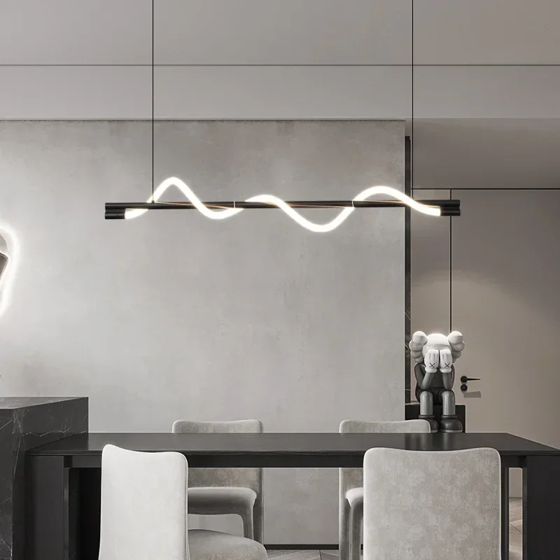 SANDYHA Modern Minimalist Chandelier Linear Design Strip Led Pendant Lamp for Living Dining Room Kitchen Island Lighting Fixture