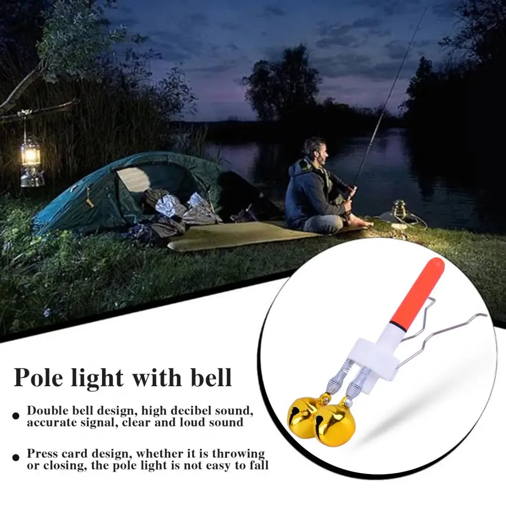 Fishing Rod Tip Light with Dual Bells Fishing Bite Alarm LED Lamp Night Fishing Pole Tip Strike Sensor Alert Light