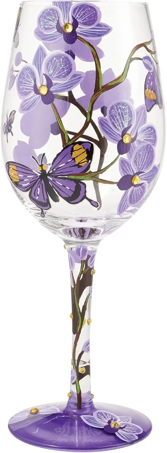 

Designs by Butterfly Jubilee Hand-Painted Artisan Wine Glass, 15 Ounce, Multicolor