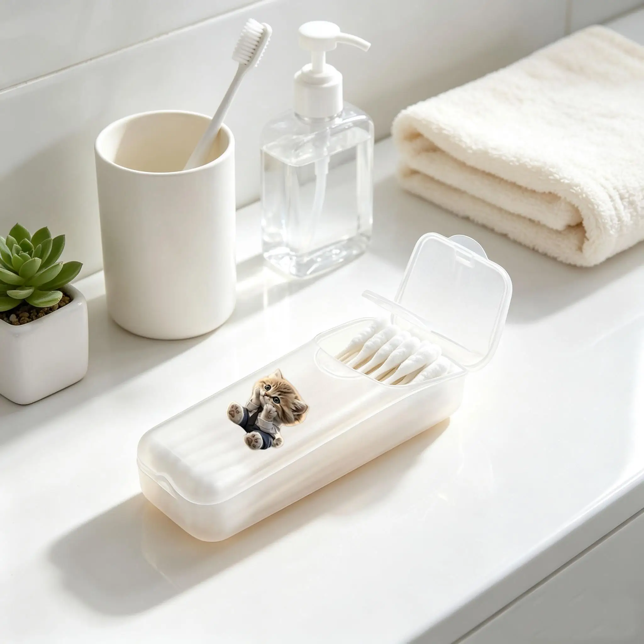 Face-Covering Kitty Mini Storage Box, Travel Pill & Capsule Case, Food-Grade PP Container for Toothpicks, Dental Floss, Small Pa