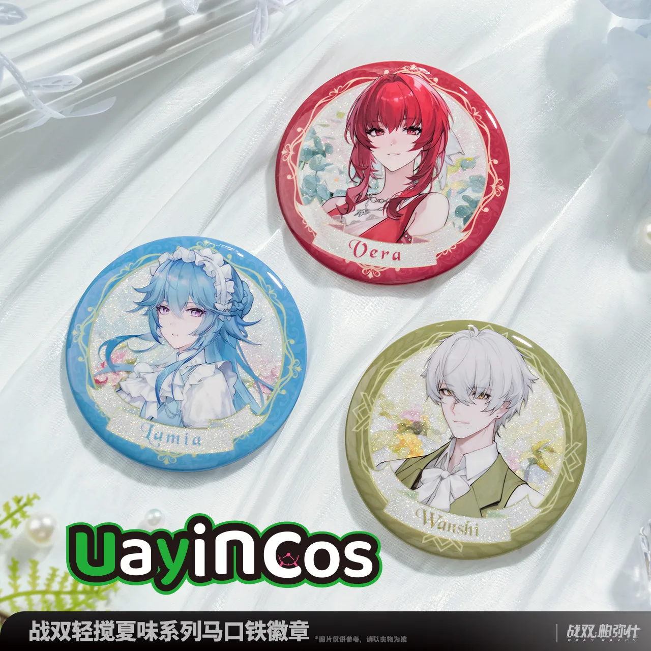Original gris RAVEN: PUNISHING Vera Lamia Wanshi hojalata insignia broche ornamento muñeca accesorios Anime figura juego juguete niños regalo