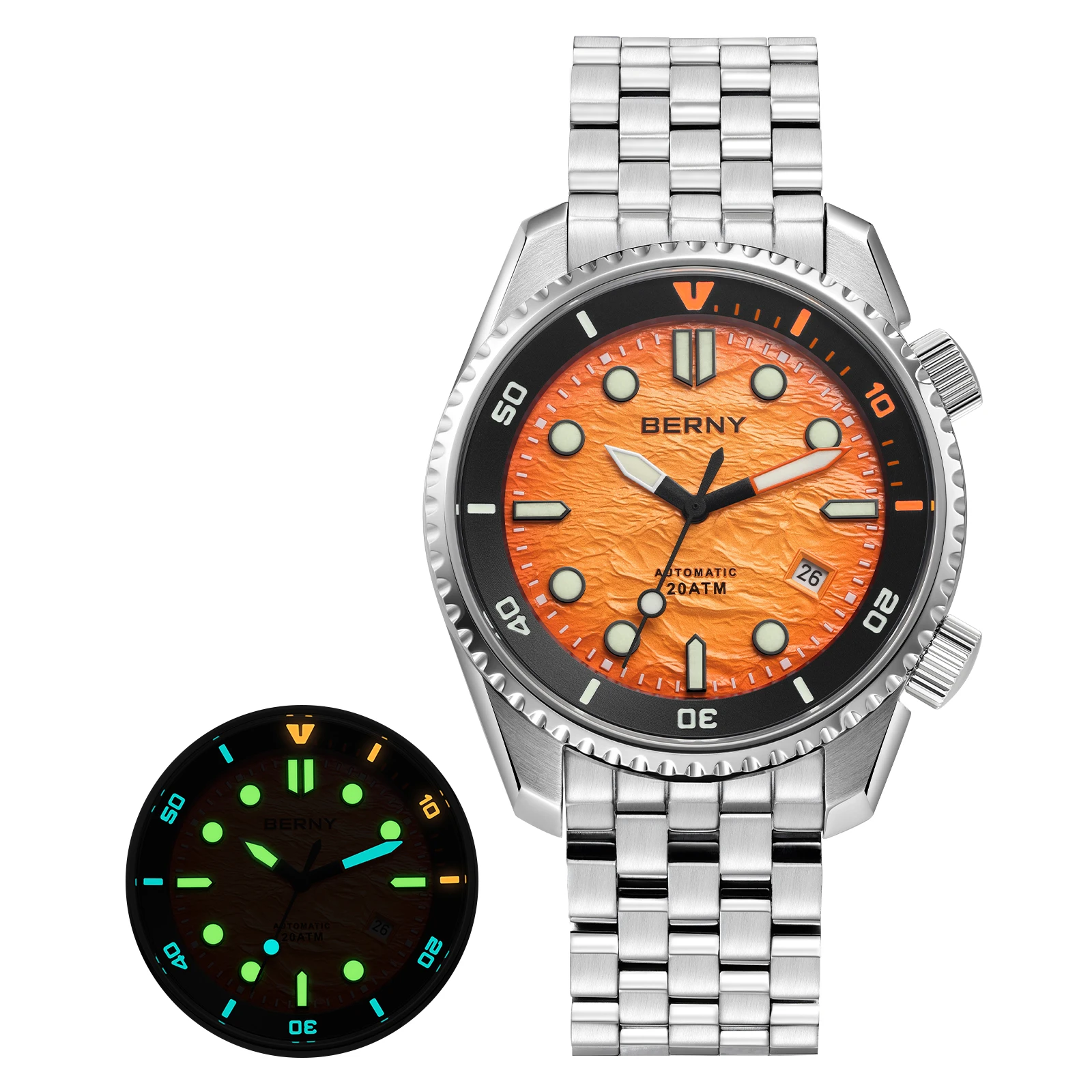 BERNY Diver Automatische Horloges heren Luxe Saffier 316L Roestvrij Staal Mechanisch Horloge 42MM 200M Waterdicht Duiken Mannen Horloge