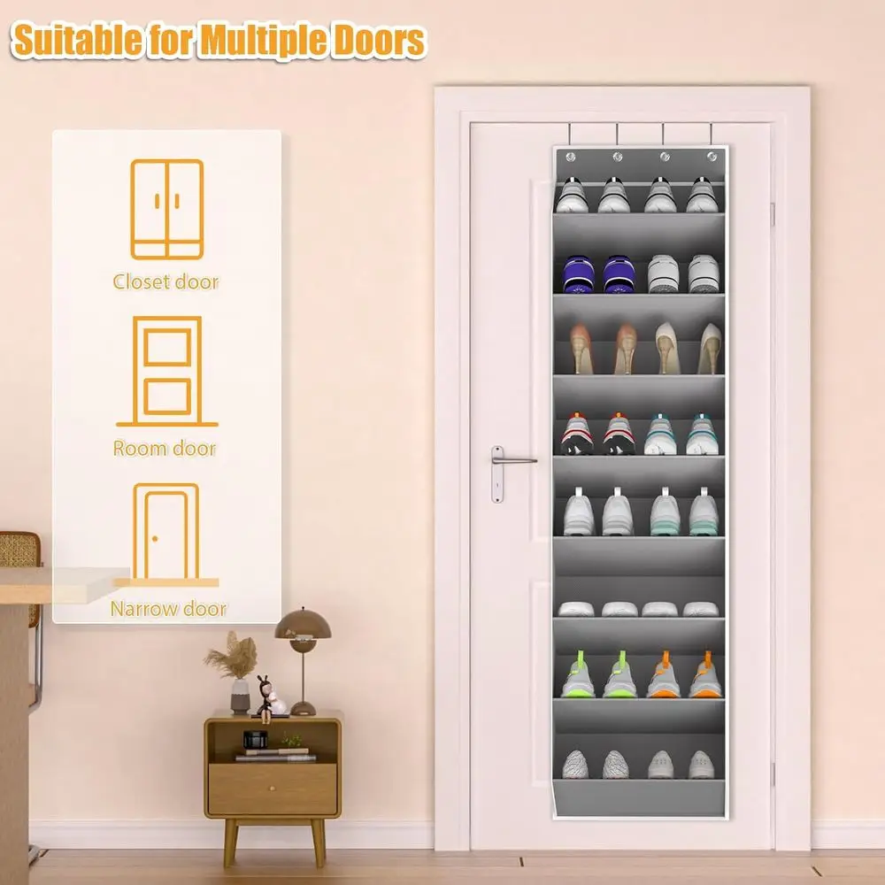 منظم أحذية معلق لـ 16-24 زوجًا، مساحة تخزين عميقة للأحذية الرياضية والأحذية، عبوتان باللون الرمادي