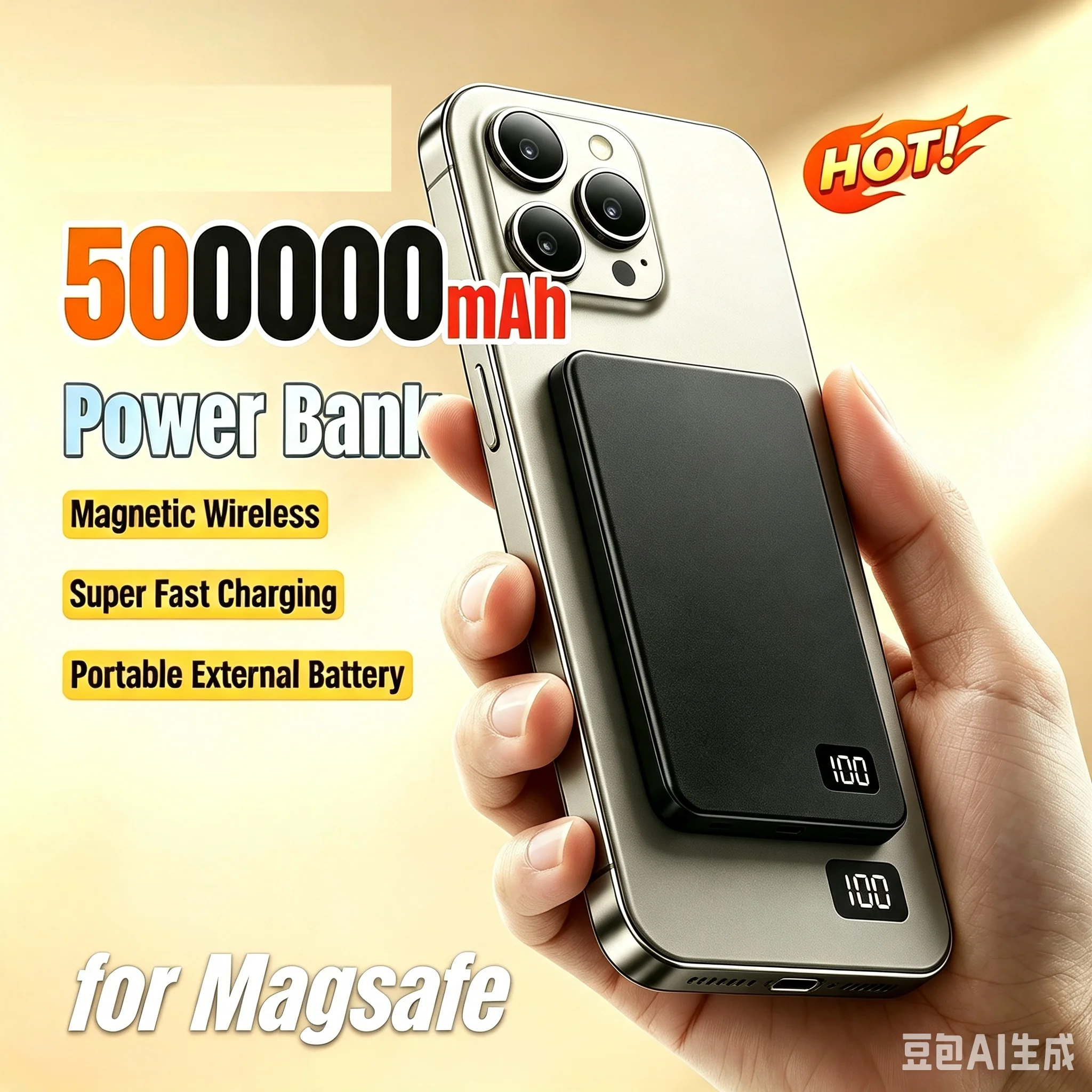 Wireless Magnetic 500000mAh Power Bank Fast Charging Portable PD22.5W External Battery for Magsafe for iPhone17 Samsung Xiaomi view 4