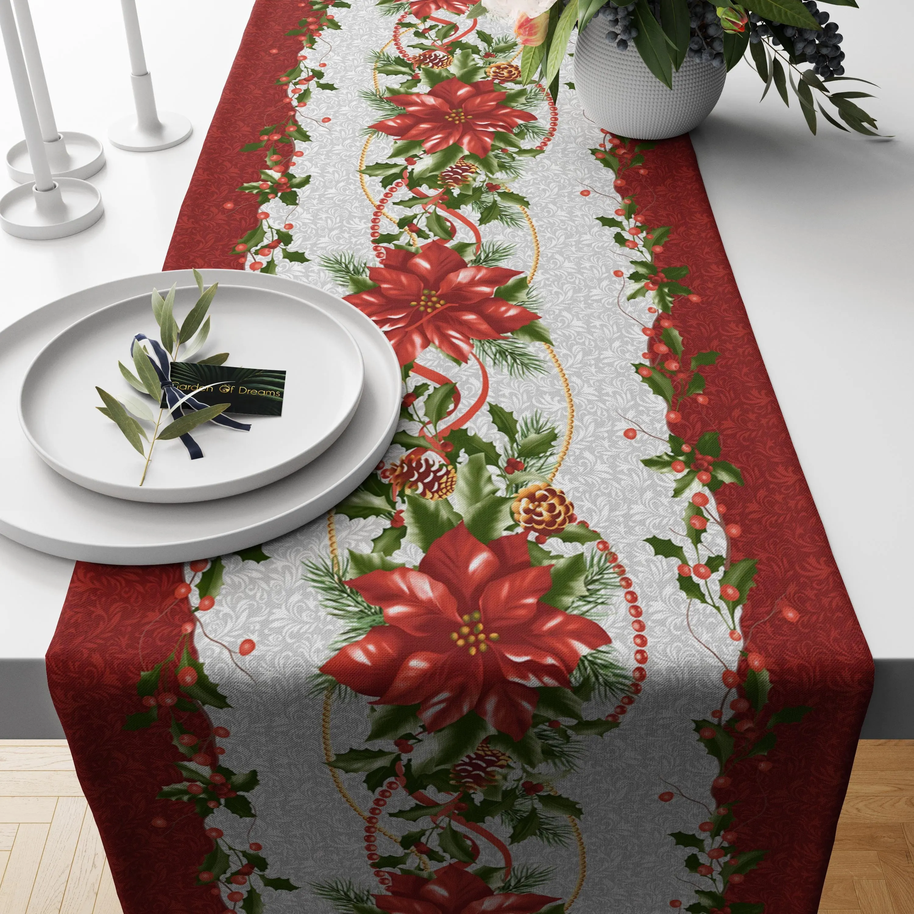 Flowers Bohemian Hashanah Pomegranate Line Table Runner Flowers & Birds Home Decor Dia De Los Muertos Party Table Decoration