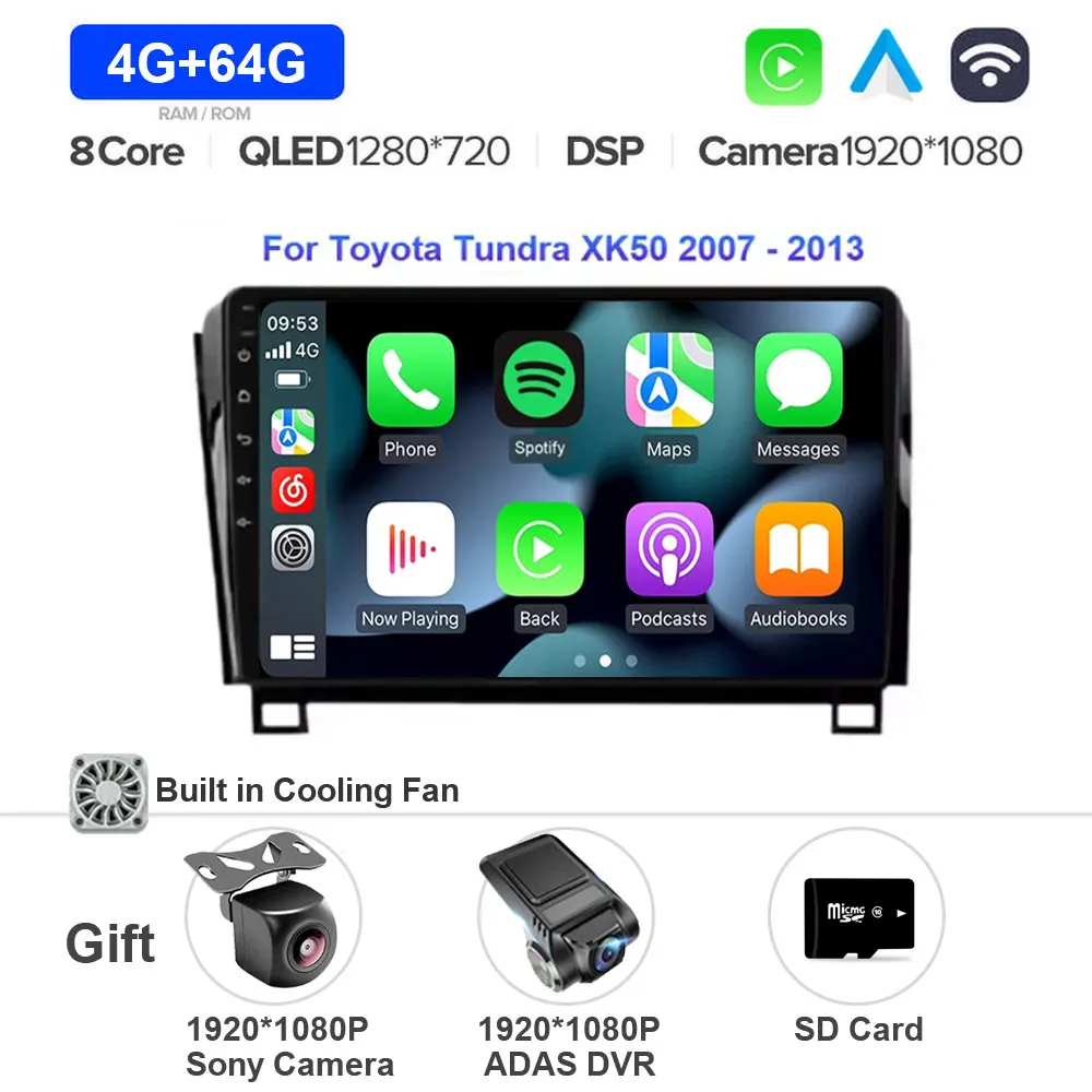 Android 15 Voor Toyota Tundra XK50 2007-2013 Sequoia XK60 2008-2017 Carplay Auto Radio Multimedia Video speler 5G WIFI