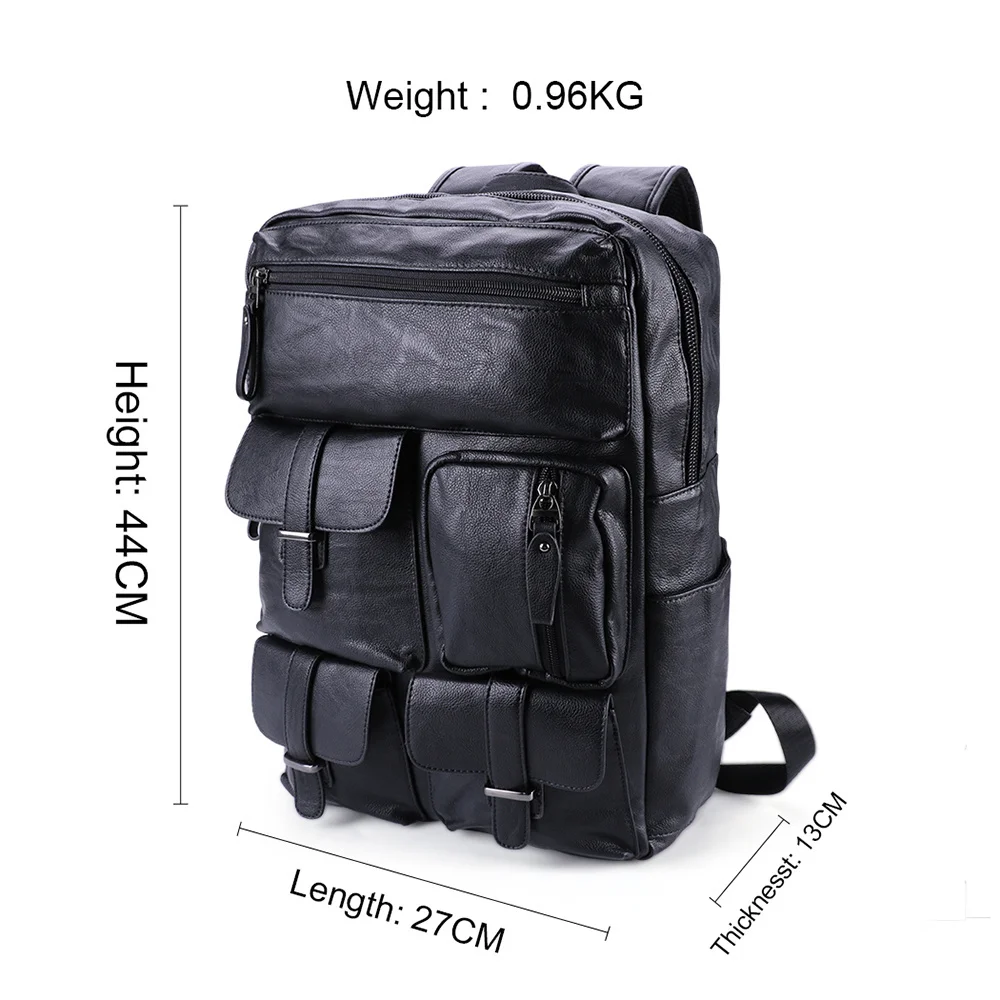 Mochila casual de couro PU masculina, mochila de grande capacidade, 15,6 "laptop, escola, viagem, masculino