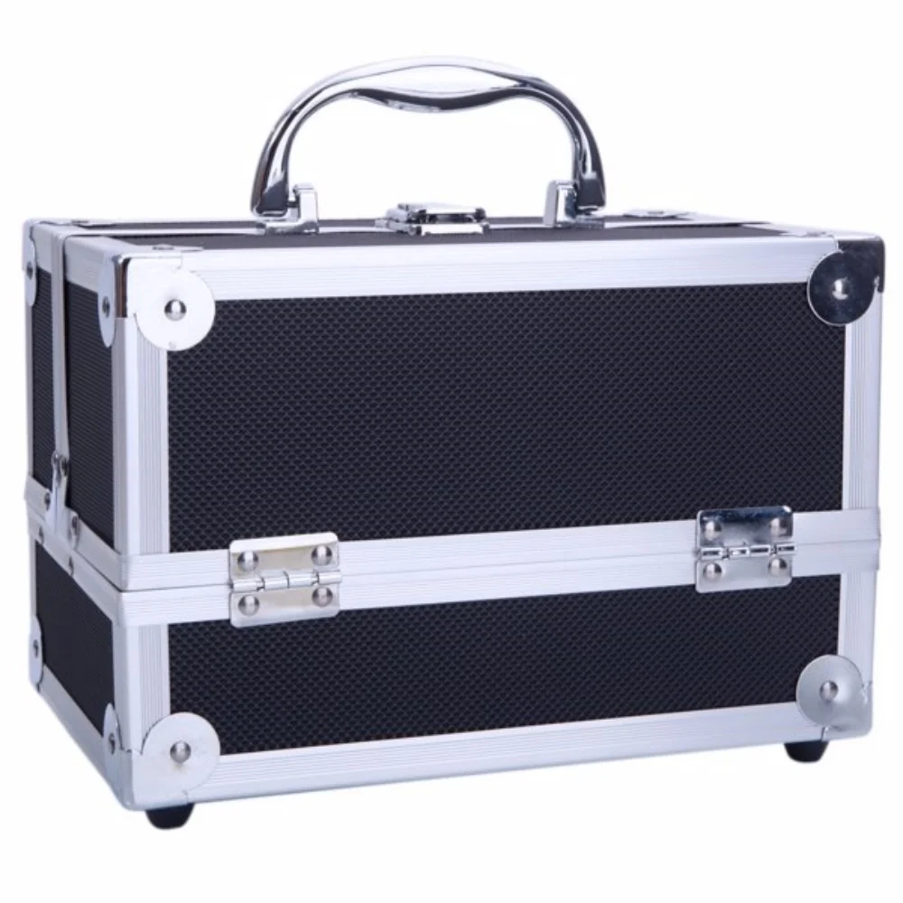 

Aluminum Makeup Train Case Jewelry Box Cosmetic Organizer with Mirror Case with Handle Cosmetic Box Makeup Case Organizer
