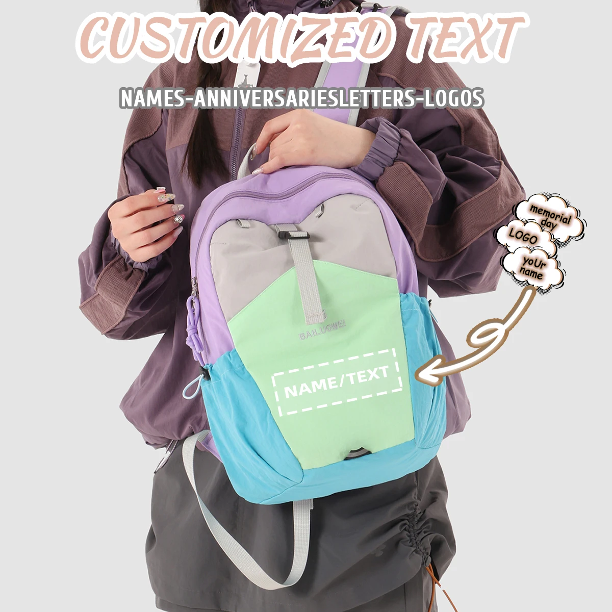 

Logo Customized Mountaineering Backpack, Women's Travel Lightweight Outdoor Hiking Backpack, College Student Backpack, High School Student School Bag, Male Junior High School Student Personalized DIY