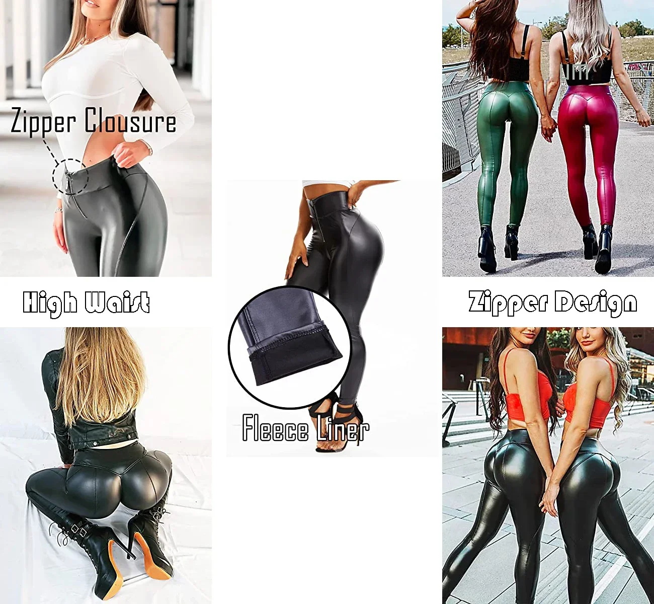 High Waist Zipper Pu Leggings For Women Black Push Up Leggins Lady Sexy Booty Stretch Slim Sport Pants Pu Leather Legging Female