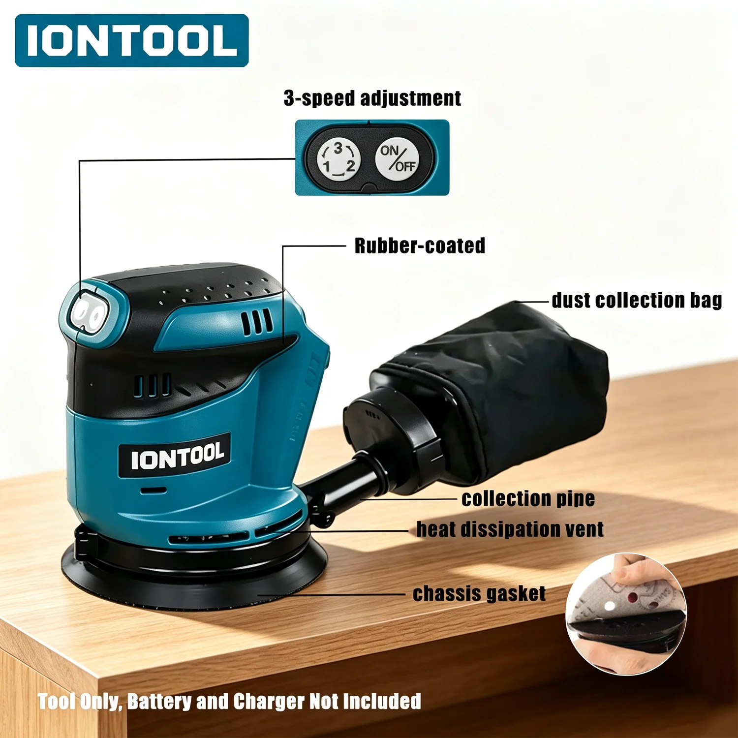 IONTOOL Sander 175mm 11000RPM Variable Speed Lightweight Brushless Cordless For 18V Battery Home Polishing Tool