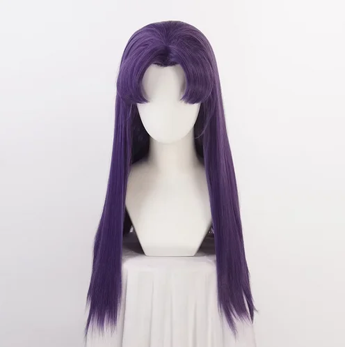 Katsuragi Misato Wigs Styled Bang Purple Heat Resistant Synthetic Hair Katsuragi Cosplay Wig + Wig Cap