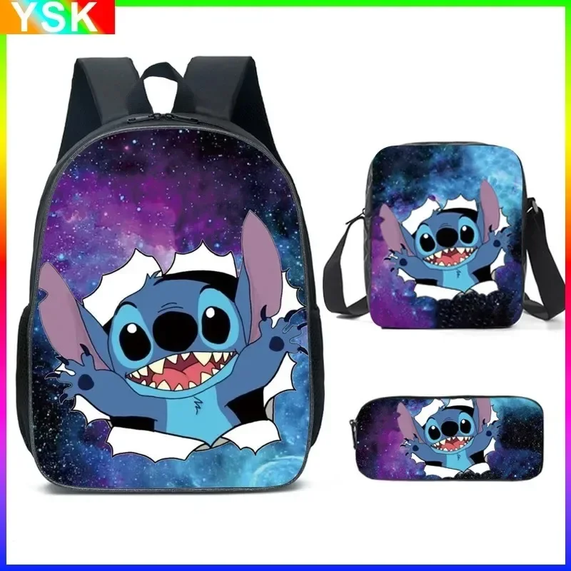 3PC-SET Printing MINISO Stitch Backpack Primary and Middle School Students Schoolbag Boys Girls Anime Cartoon School Bag Mochila