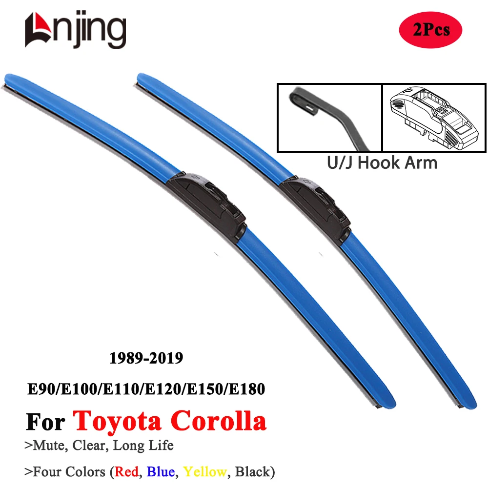 LNJING Colorful Wiper Blades For Toyota Corolla E120 E150 E180 1989 1999 2002 2007 2013 2015 2018 2020 2021 2022 Car Accessories