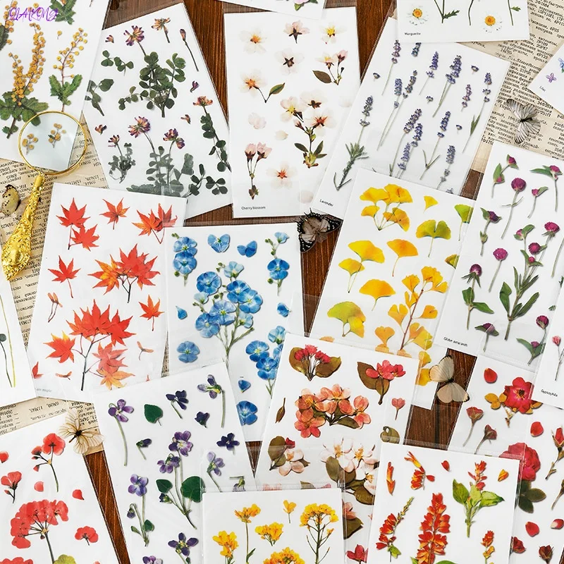 

QIANKONG Cute Stickers Vintage Flower Plant Scrabooking Stationery Craft Supplies cheap kawaii stationery Korean Stationery