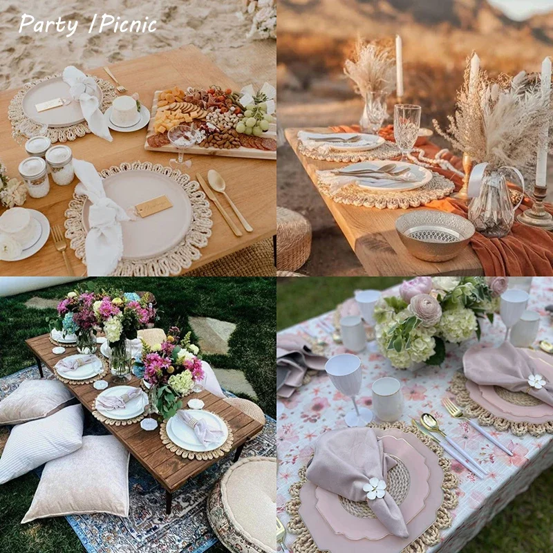 12PCS/8PCS/6PCS/4PCS Woven Placemats Boho Farmhouse Tablemat Individual Christmas Rattan Tablemats for Baby Shower Wedding Party