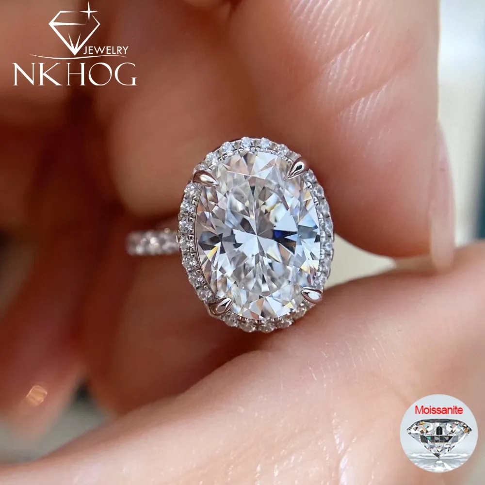 

NKHOG 3/5CT кольца овальной огранки с муассанитом/цирконом для женщин, серебро S925 D VVS1, обручальное кольцо с бриллиантом Eternity, ювелирные изделия с покрытием 18 карат GRA