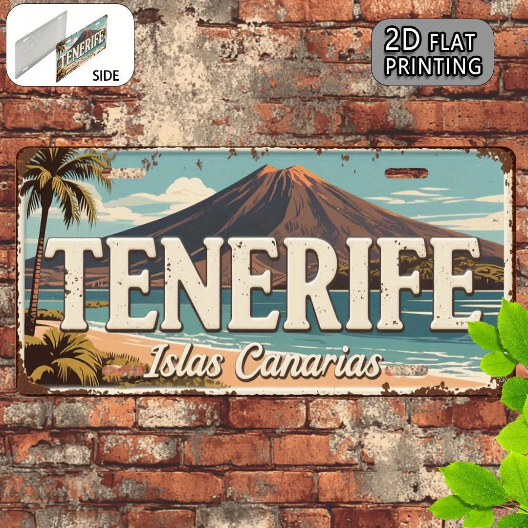 2D Flat,1pc Vintage Tenerife Aluminum Metal License Plate. Decorative Sign,for Decorative Use Only, Travel Souvenir Gift