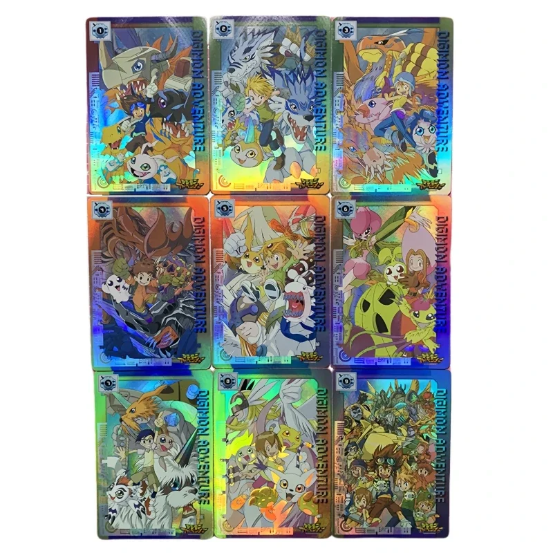 

9PCS/SET Digimon Adventure Metal Greymon Were Garurumon Self Made Refraction Flash Card Anime Classics Game Collection Cards Toy