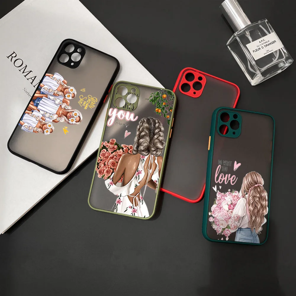 New Trend Chrysanthemum Rose Flower Girl Phone Case For iPhone 16 15 14 11 12 13 Pro Max Mini X XR 7 8 Plus SE Translucent Cover