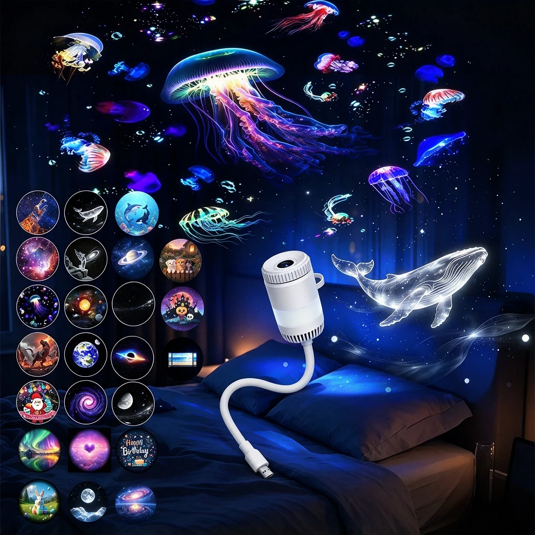 24 in 1 Galaxy Star Projector USB Night Light, RGB Ambient Light, 360° Rotatable Dimmable Starry Lamp,Bedroom Ceiling Home Decor