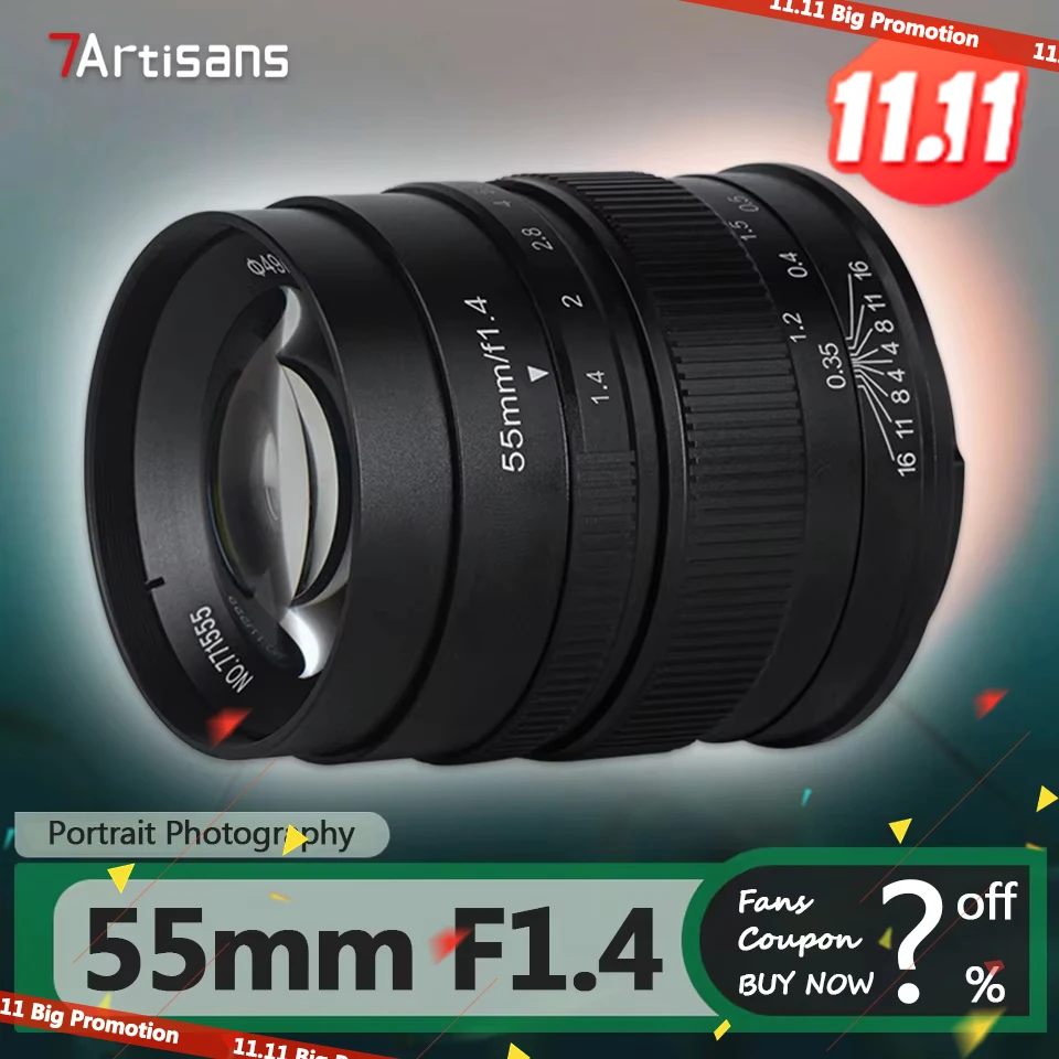 7artisans MF 55mm F1.4 APS-C Medium Telephoto Humanities Large Aperture Camera Lens for Sony E Fujifilm XF Canon EOS-M M43 Mount