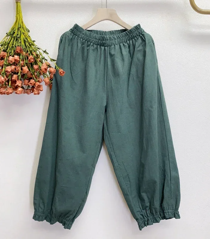 

Mori Girl Cotton Linen Wide Leg Loose Ruffled Bloomer Pants Elegant Vintage Women's Baggy Harem Culottes Cropped Palazzo Trouser