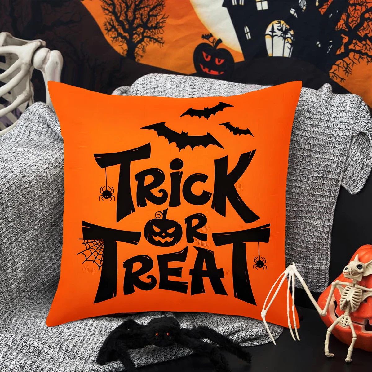 Halloween Linen Cushion Cover Trick or Treat Theme Pillowcase Cartoon Pumpkin Ghost Pillow Cover Halloween Party Decoration 2024