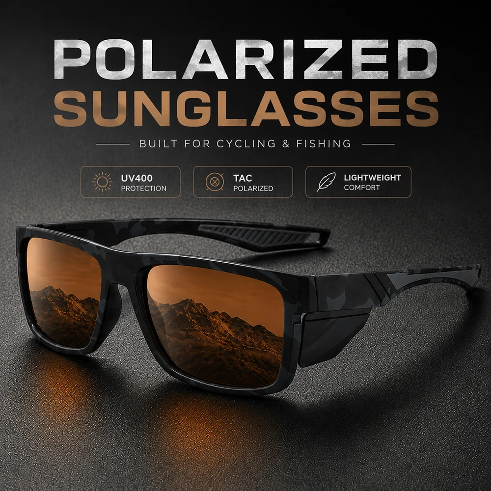 Tarnfarben Polarisierte Sportsonnenbrille für Männer UV400 Blendschutz Spiegelglas für Autofahren, Angeln, Radfahren, Outdoor, Winddichte Sonnenbrille – Detail 1